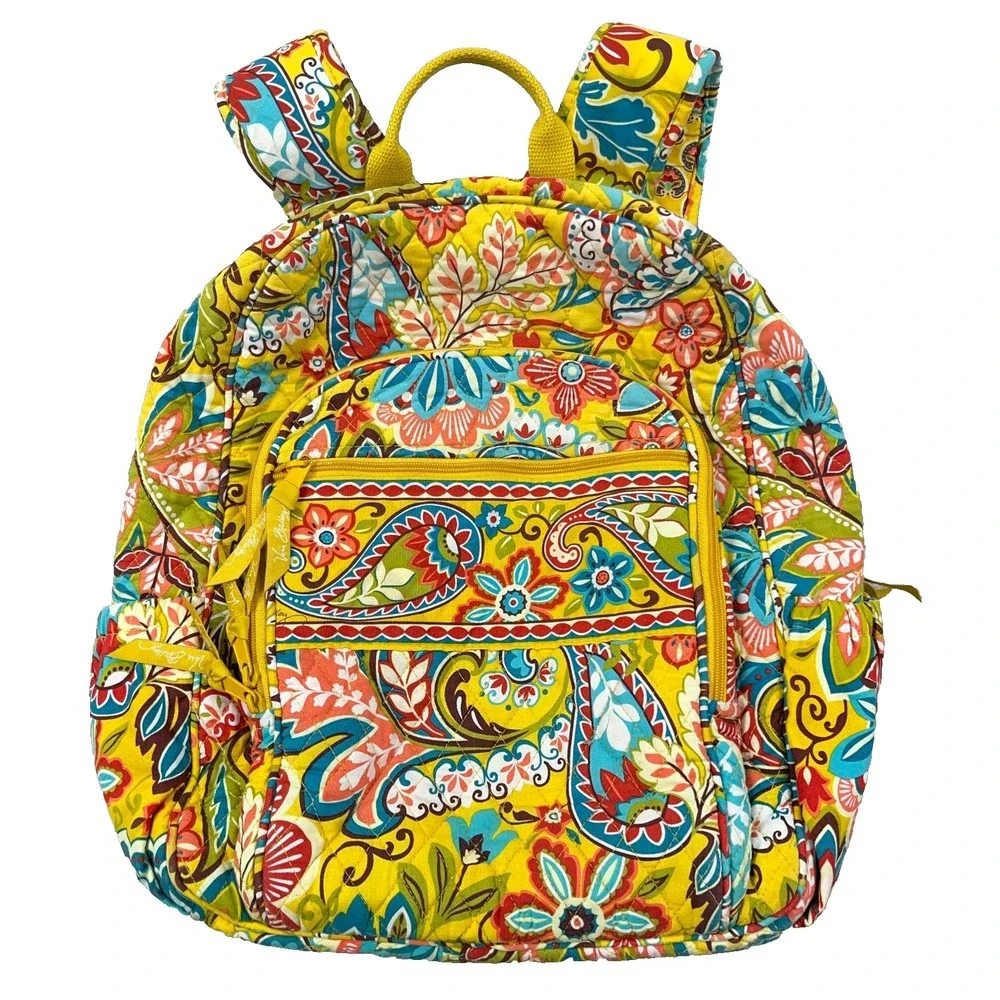 VERA BRADLEY Backpack Provencal Yellow Floral Paisley Colorful Quilted